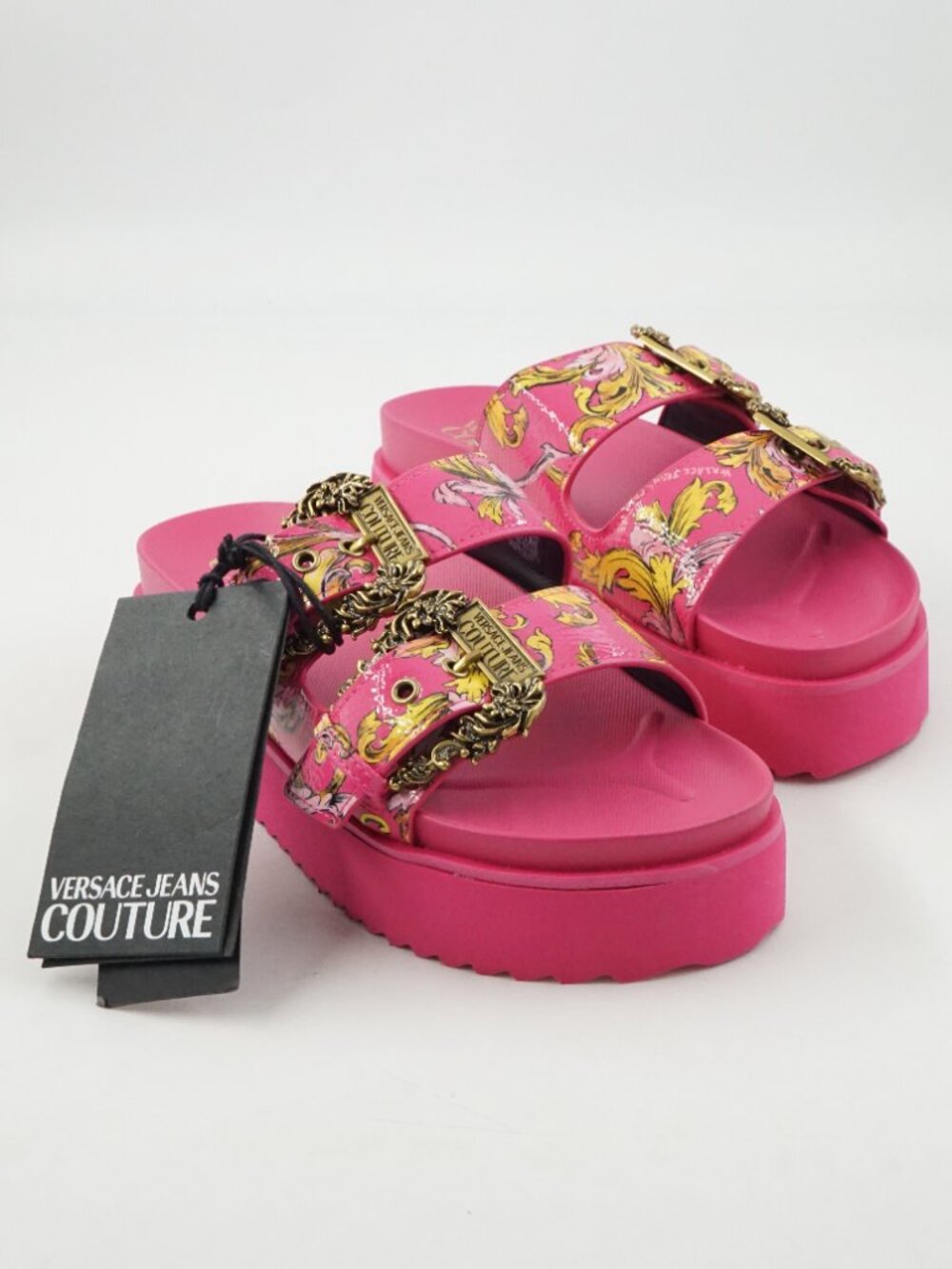 Versace Jeans Couture Fondo Arizona Sandals in Pink & Gold - Women's Size US 6.5